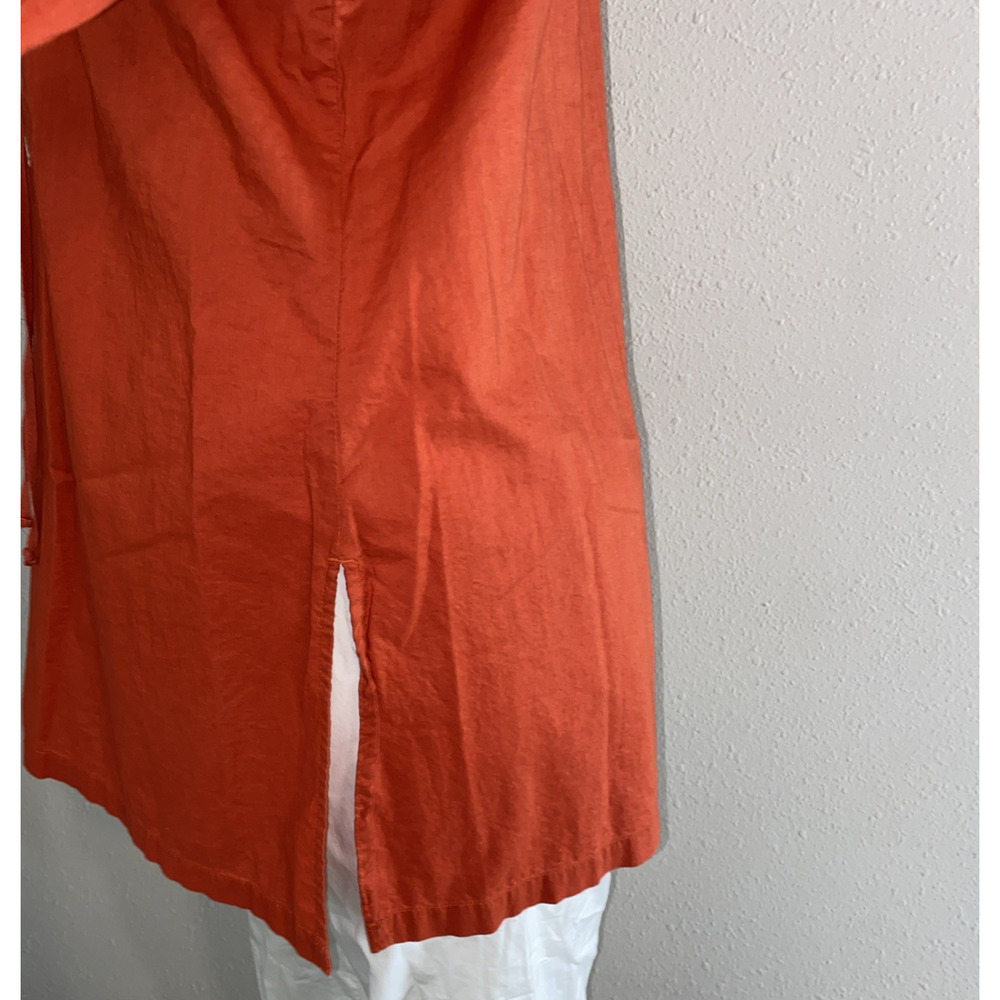Old Navy Terracotta Floral Embroidered Peasant Top Lace Up V-Neck Large - Picture 3 of 8
